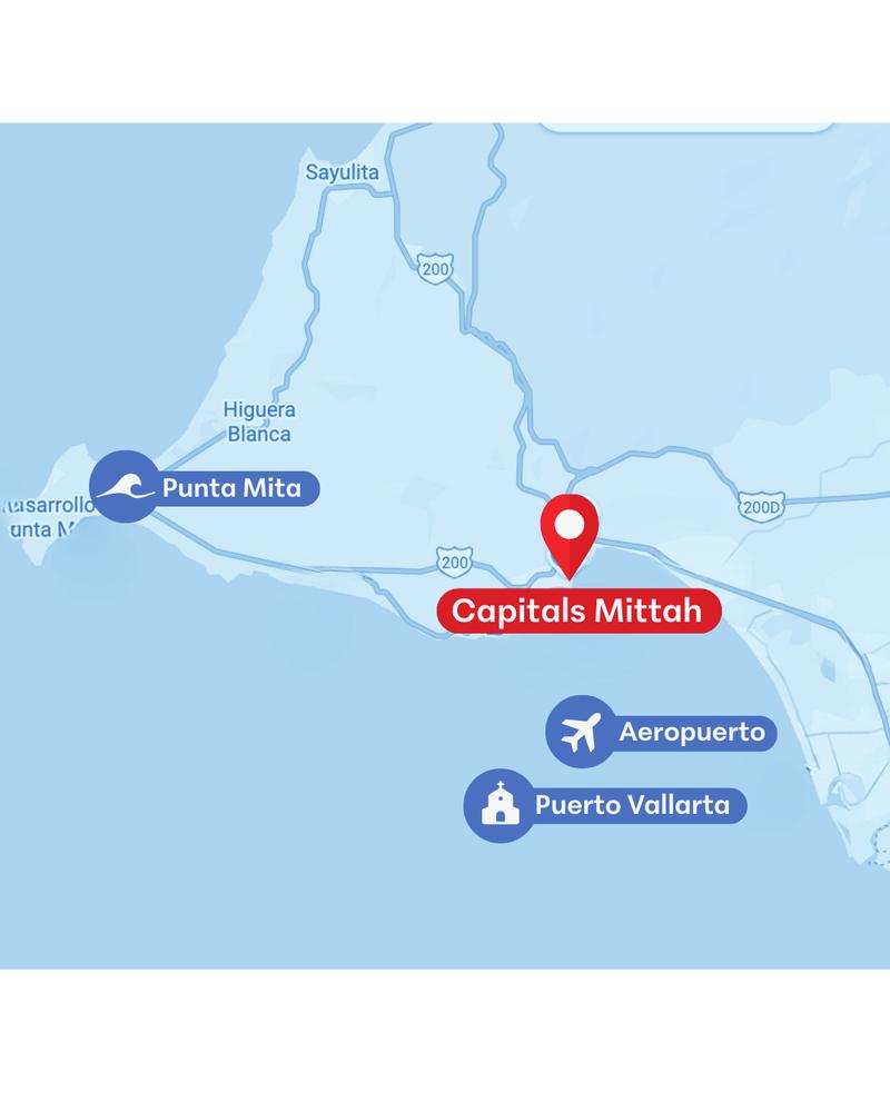 Mapa: Capitals Mittah entre Punta Mita y el aeropuerto de Puerto Vallarta